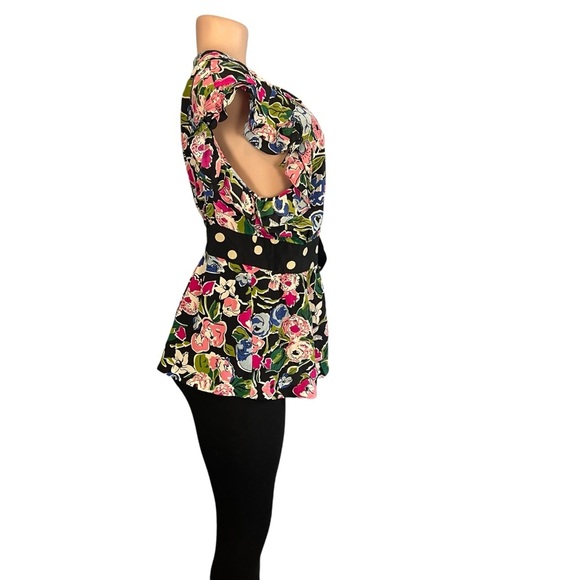 3/$30 🍂 Odille Anthropologie Floral Silk Cap Sleeve Wrap Shirt Multicolor - Picture 5 of 9